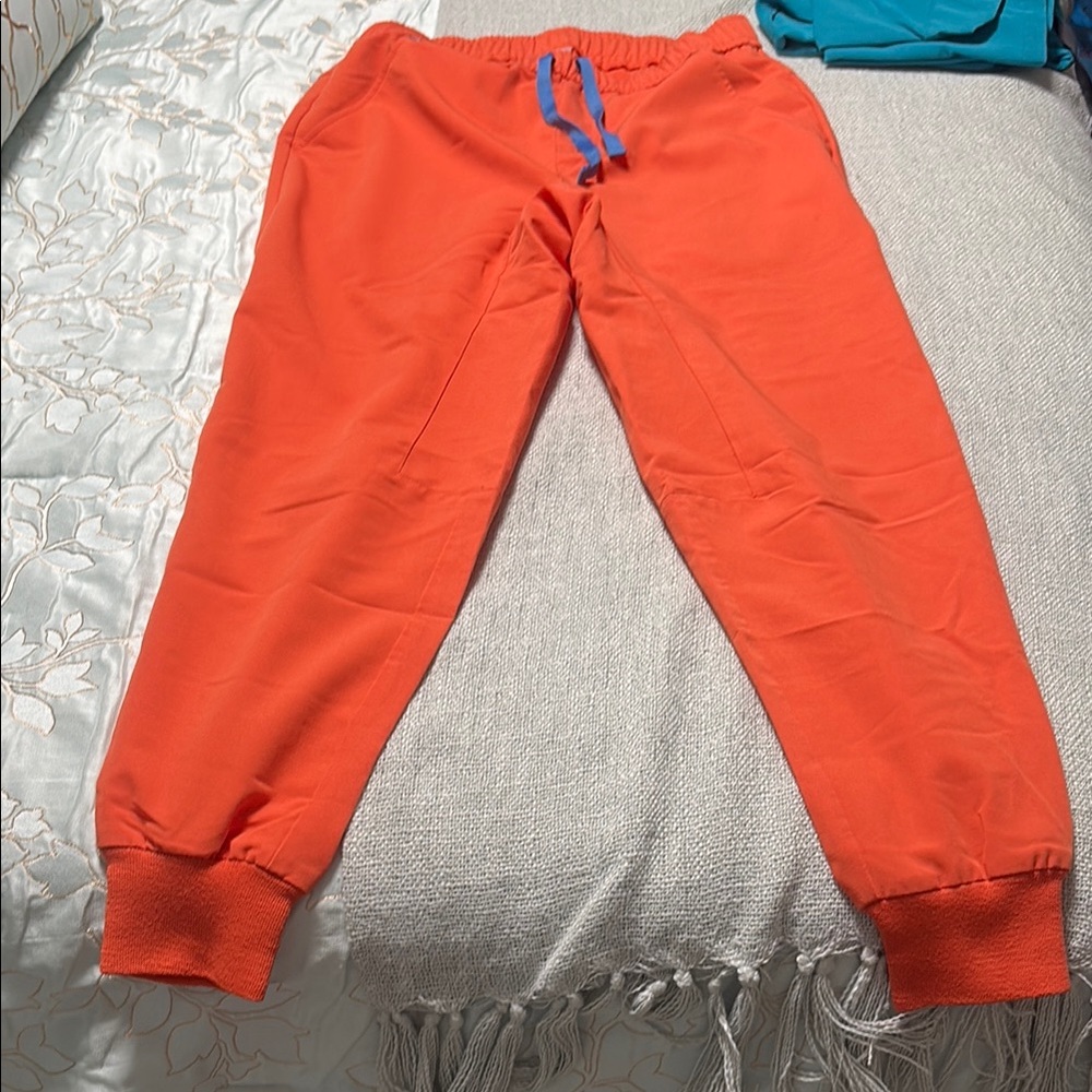 Figs Kids Orange Sweatpants with Blue Drawstring